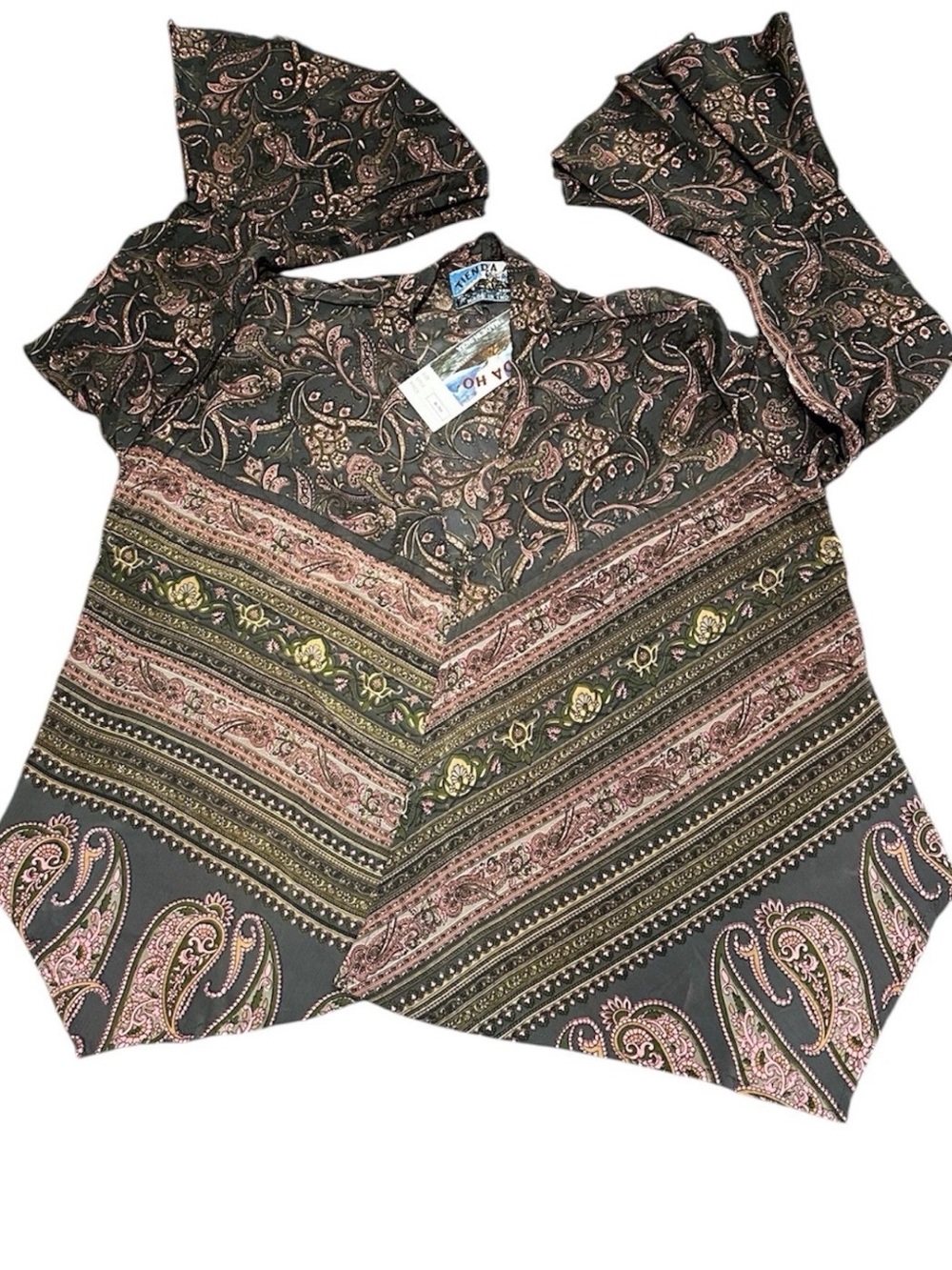 Tienda ho  Vtg Boho Floral Cape Tunic Top Free Size Sleeveless Flowing Blouse